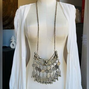Vintage Huge Gypsy Tribal Banjaras Coin Bib Necklace goth fringe boho hippie